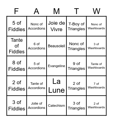 Cajun/Creole Tarot-Kino Bingo Card