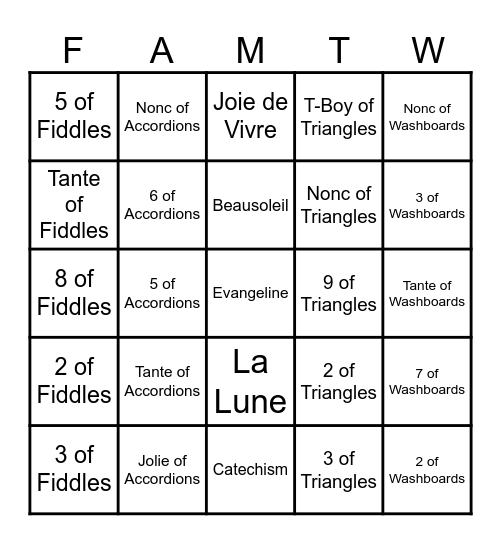 Cajun/Creole Tarot-Kino Bingo Card
