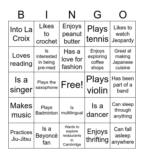 Straus D Bingo Card