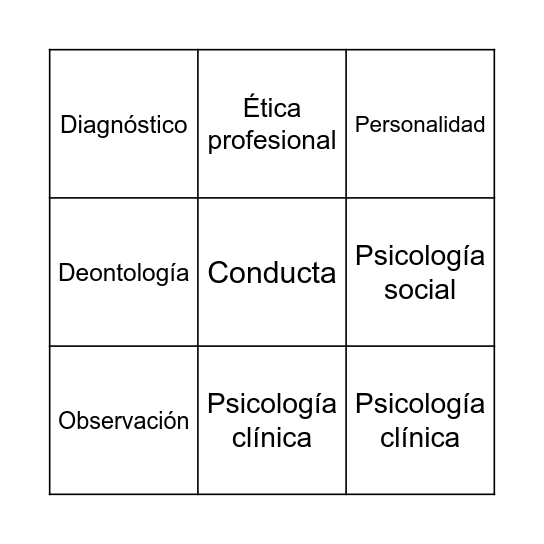 Bingo Psicológico Bingo Card