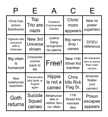 Peacemaker S2 Bingo Card