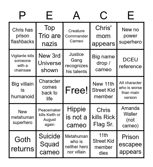 Peacemaker S2 Bingo Card
