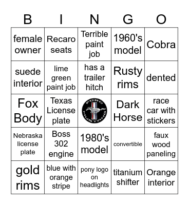 MUSTANG WEEK Bingo Card
