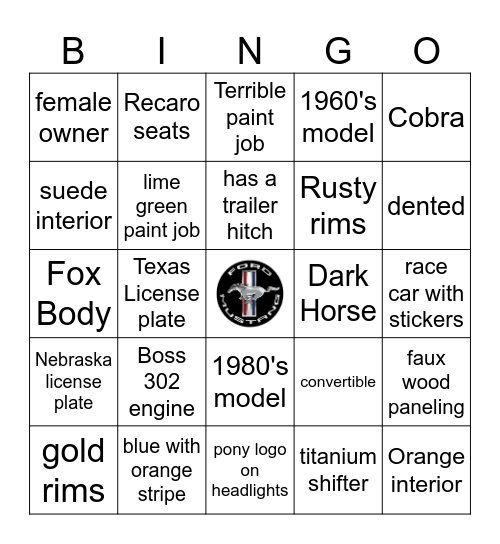 MUSTANG WEEK Bingo Card