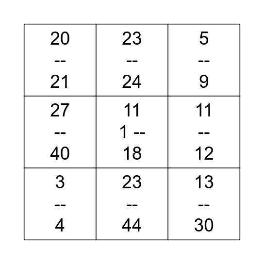 Fraction Bingo! Bingo Card