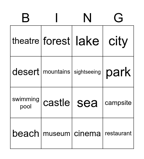 Summer places Bingo Card
