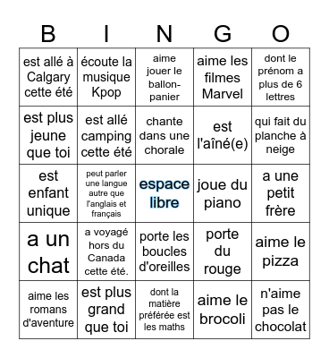 Trouve Quelqu'un Qui... Bingo Card