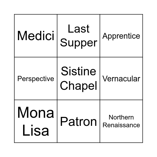 Renaissance Set II Bingo Card