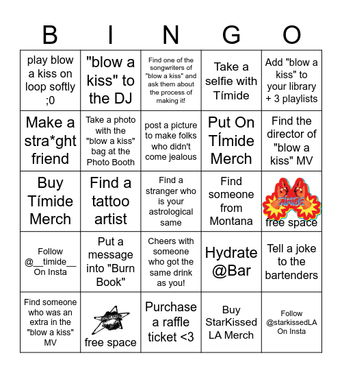 "blow a kiss" X Starkissed Bingo Card