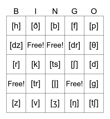 Consonants Bingo Card