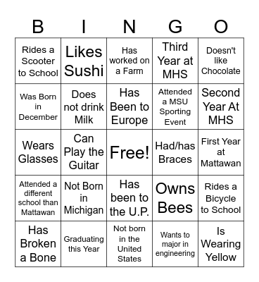 Get to know the new class BINGO Card