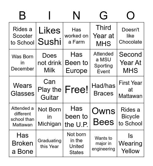 Get to know the new class BINGO Card