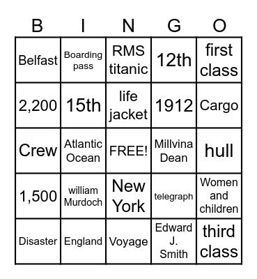 Titanic Bingo Card