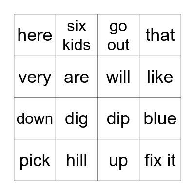 Six Kids Bingo Card