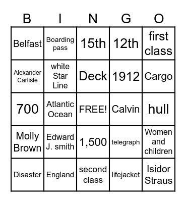 Titanic Bingo Card