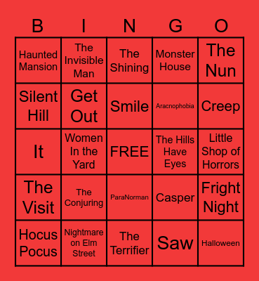 Halloween Movies Bingo Card