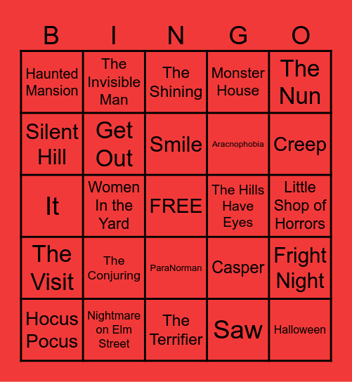 Halloween Movies Bingo Card