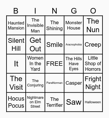 Halloween Movies Bingo Card