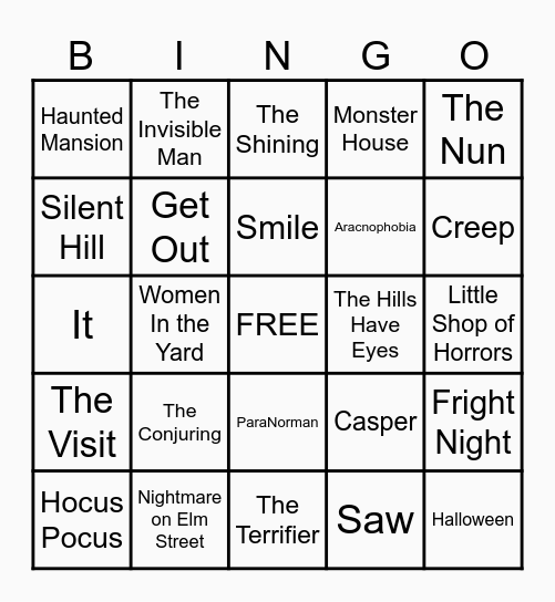Halloween Movies Bingo Card