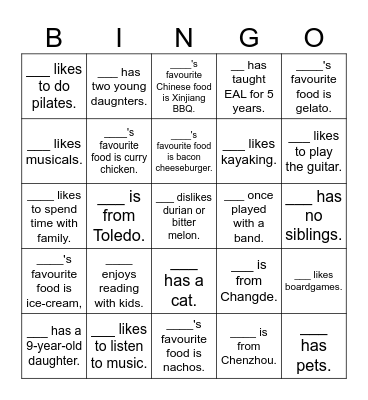 Get to Know your EAL Teachers! Bingo Card