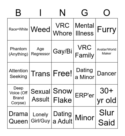 VRC Bingo Card
