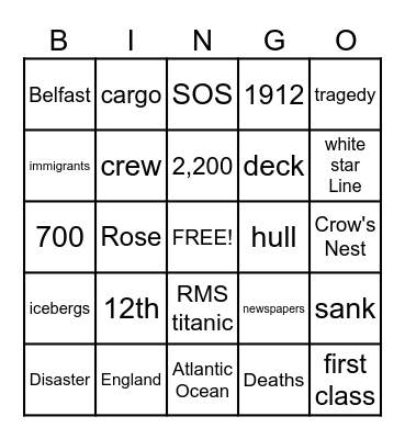 Titanic Bingo Card