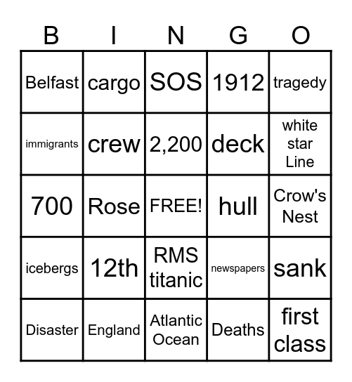 Titanic Bingo Card