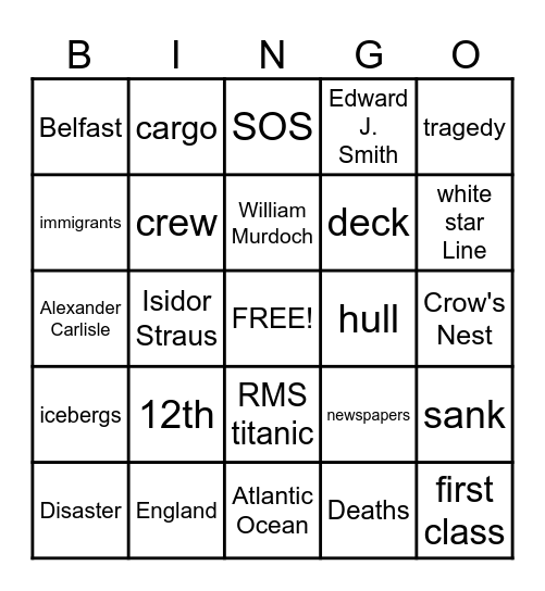 Titanic Bingo Card