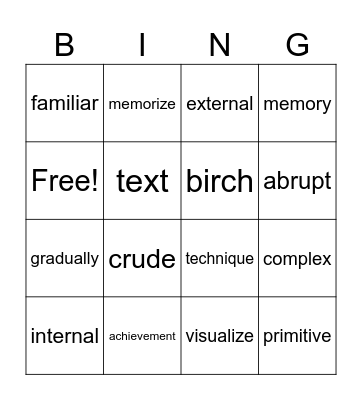 Vocabulary Review Bingo Card