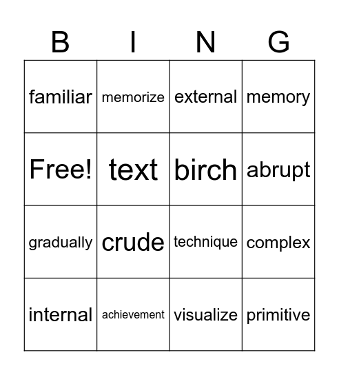 Vocabulary Review Bingo Card