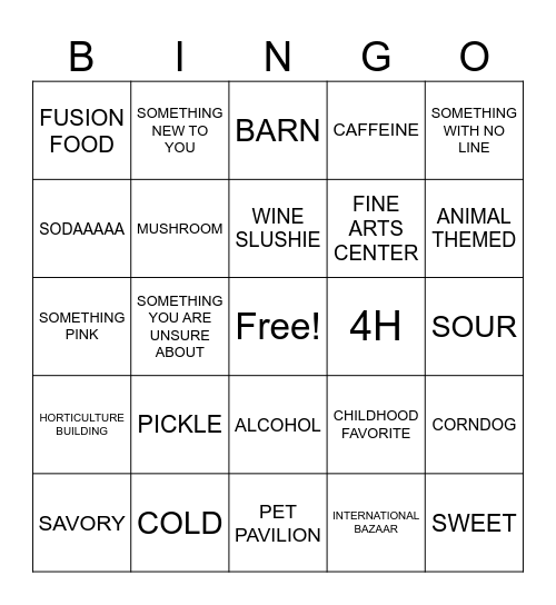 State Fair Bingo Card