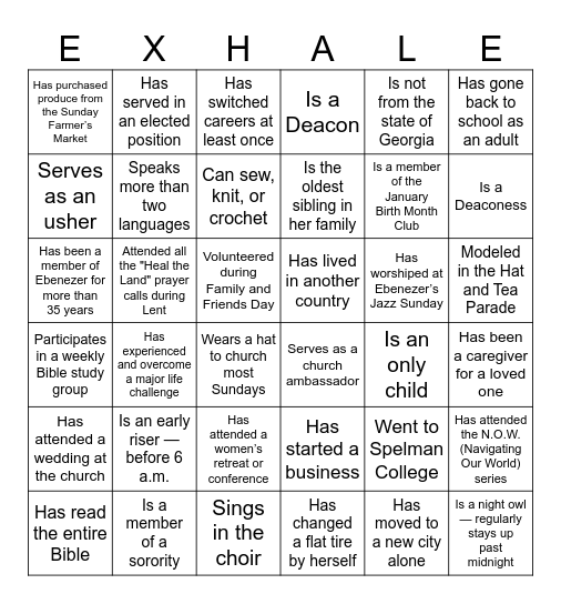 Sisterhood Bingo Card