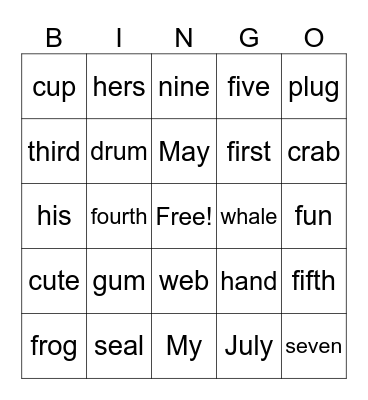 CVC, CCVC, CVCC Words (Picture Clues) Bingo Card
