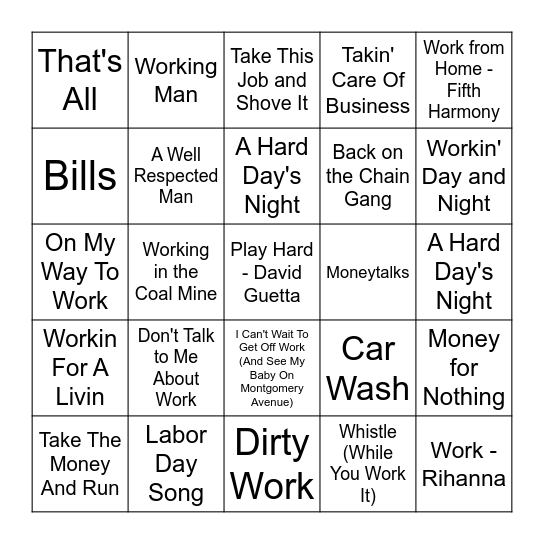 Labor Day Weekend Bingo Card