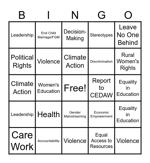 Global Gender Equality Frameworks Bingo Card