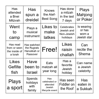 SHALOM EVERYONE Bingo Card