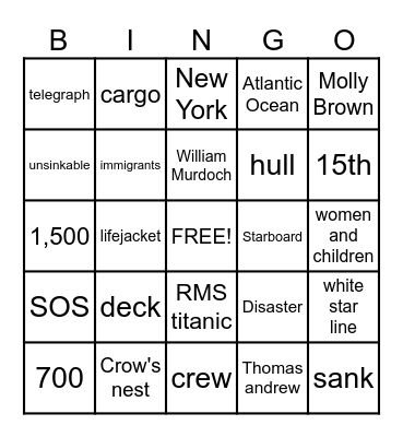 Titanic Bingo Card