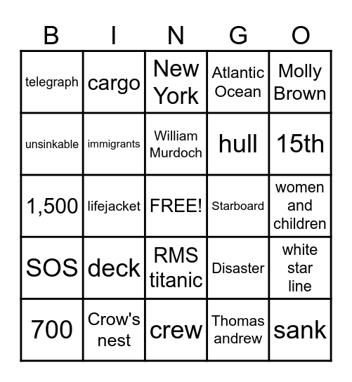 Titanic Bingo Card