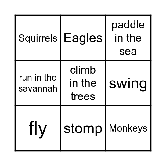 Animals in Action Bingo Card
