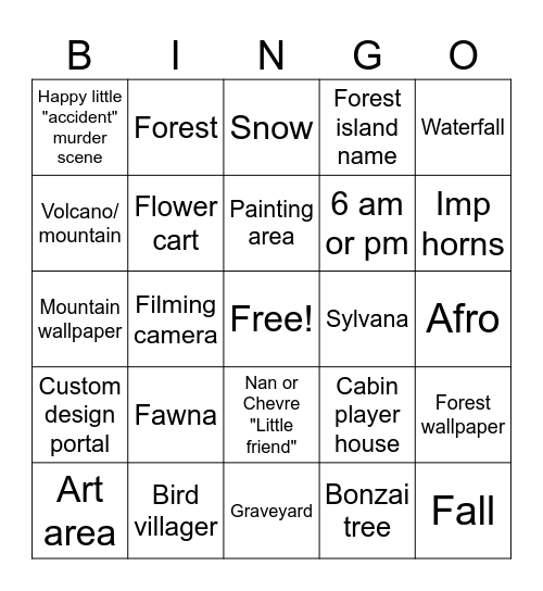 Bob Ross ACNH Bingo Card
