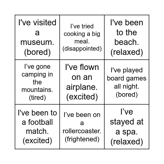 Past Experience Bingo Card