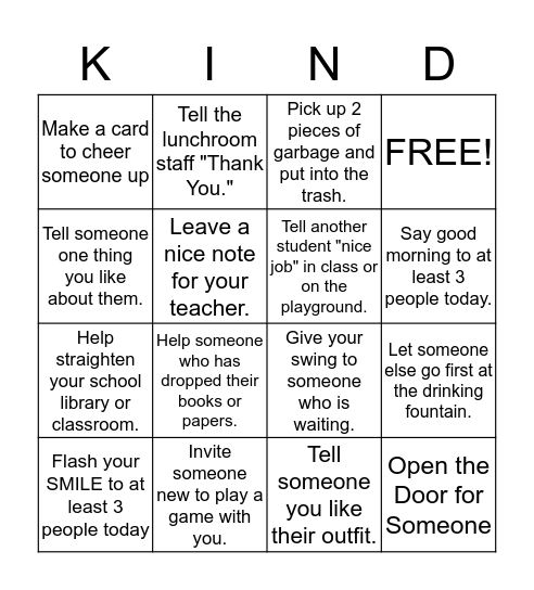 Make a Difference Bingo Card