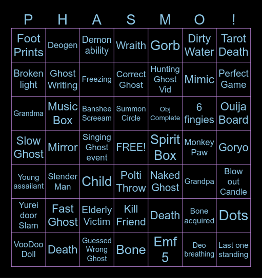 Phasmophobia Bingo Card
