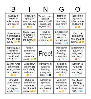 B17 L14 Seoul in spring is mild, sunny, and breezy. 🌸☀️ Bingo Card