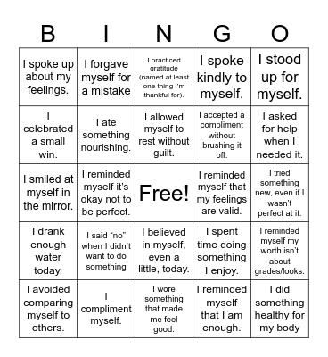 Love Myself! Bingo Card