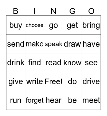 English Group Bingo Card