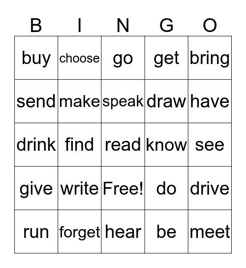 English Group Bingo Card