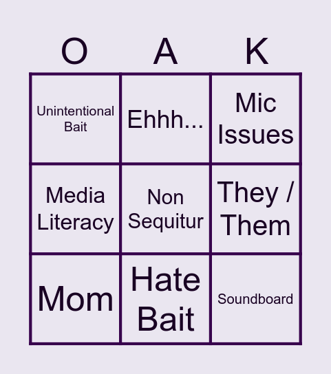 Oak Watch Party Bingo Card