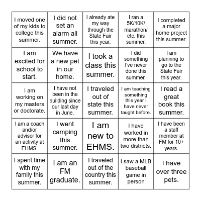 Staff Back to School Scavenger Hunt Bingo Card