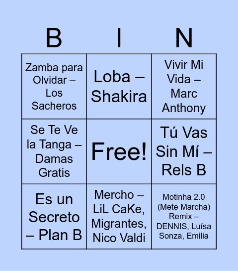 canciones Bingo Card